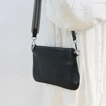 Малка квадратна чанта от естествена кожа с едно рамо, женски широка каишка, лесна чанта-месинджър в ретро стил