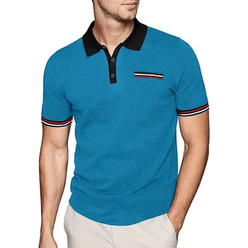 Лятна нова мъжки однотонная риза, ежедневни класически модерен тениска с къс ръкав за голф