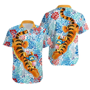 Хавайски Ризи Tigger, Модни Мъжки и Дамски Ризи с къс ръкав, Хавайски Ризи, Ежедневни, Плажни Ризи, Блузи в стил Харадзюку