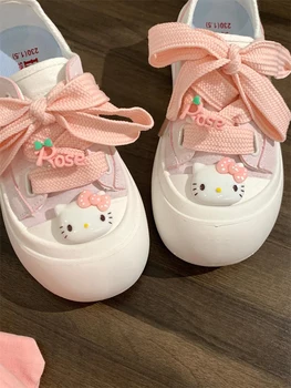Дамски обувки Kawaii Hello Kitty Sanrio, студентски парусиновая обувки с анимационни герои, Летни дишащи универсални обувки, ежедневни обувки, с голяма глава