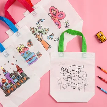 5 Комплекта САМ Чанта за графити с Маркери, Ръчно Рисувани, Нетканая Чанта за Деца, Изкуство, Занаяти, Цветно Запълване, Играчка за Рисуване за Деца
