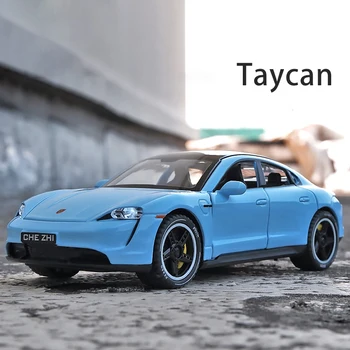 1: 32 Taycan Нови енергийни превозни средства, алуминиеви сплави, под налягане и играчки превозни средства, модел Метална играчка кола, колекция от звук и светлина, това е детска играчка