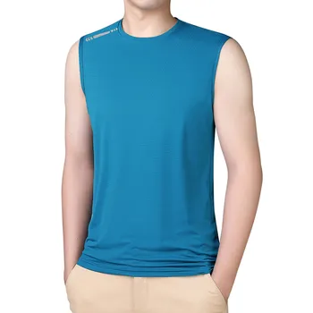 Мъжки съкратен блузи Ice Silk за бърза тренировка, обикновена удобни ризи без ръкави за ежедневните видове спорт, фитнес, йога, заден капаци