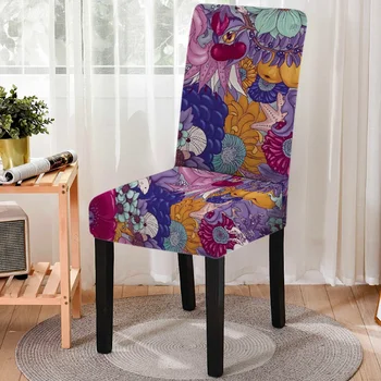 Еластичен калъф за столове с цветен принтом за хранене, еластична ликра, защитни покривала за офис столове, банкетни
