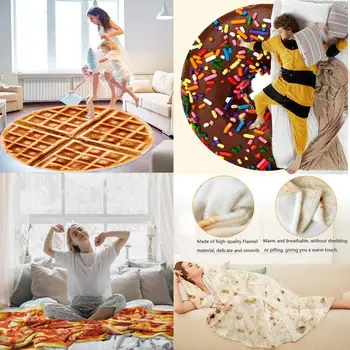 Одеяло под формата на бисквитка за пица с двустранно забавно мек фланелевым одеяло Върху хранителната тематика, завивки спално бельо, Диван, килим в различни стилове
