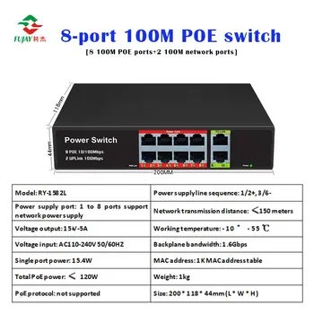 Нестандартен switch POE захранване 24 15 През Gigabit 8-портов интелигентен мониторинг на индустриалната сигурност на 100 М