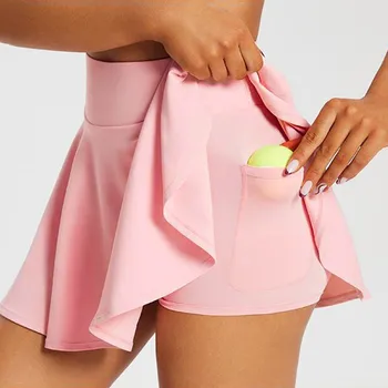 Дамска тенис пола с висока талия, къси панталони с контрол на корема, Плисирани поли за голф с джобове, Дамски Спортни панталони, Спортни облекла