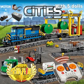 В наличност модел на товарен влак с дистанционно управление, съвместимо с комплект 60052 02008, строителни блокове, тухли, мощност, радио-управляеми играчки 