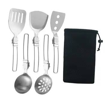 6x Набор от маршируване кухненски аксесоари, Компактен метален набор от съдове за пикник, барбекю, пътуване