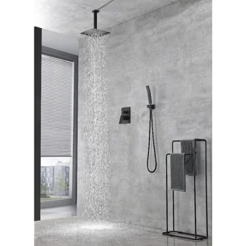 Комбиниран комплект за душ система от таван с ръчна и 12-инчов душ глава от матирана черна месинг [в наличност в САЩ]