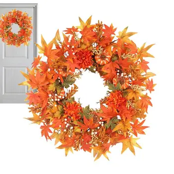 Венец на деня на благодарността, изкуствени есенни украса за входната врата на фермерска къща, Ваканционни имоти закачалка, декор 60 см/23,62 инча, есен