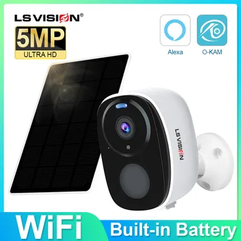 Камера LS VISION 2K, захранван с батерии, Безжична външна ip камера wifi Видеонаблюдение, водоустойчива външна PIR, Поддръжка на индукция на човека Алекса