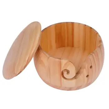 Дървена купа за съхранение на Прежди Дървен държач за Чаши за Прежди От палисандрово Дърво Кошница за съхранение на козина, Кръгла, С дупки Ръчно изработени