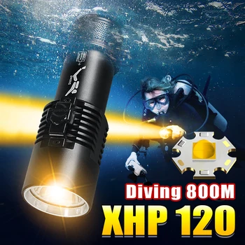 Фенерче за гмуркане Мощен led фенерче XHP120 Жълта лампа за Фенерче За Гмуркане Водоустойчив Подводна Осветление на 800 м от Къмпинг Lanterna
