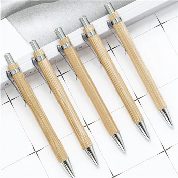 Бамбук в Дървена плъзгаща се химикалка писалка, черно мастило, 1 мм, Дръжки за водене на дневник с надпис, набор от продукти за оправяне на дръжки за подаръци