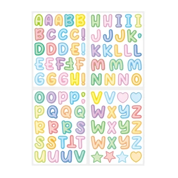 4 Листа с алфавитными стикери, Етикети с мультяшными букви, Алфавитные етикети за картички