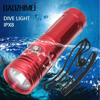 Ярък Професионален фенерче за Гмуркане XM-L2 IPX8, Водоустойчив led фенерче Бял цвят, подводен фенер с дължина 100 м, Подводен фенер