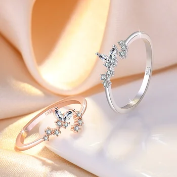 Луксозно Дамско пръстен с Пеперуда От Бял Кристал, Сребърни Розово Злато, Сватбена Регулируем Пръстен, Сватбени и Годежни Пръстени За жени