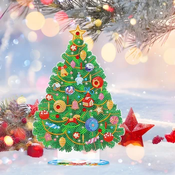 5D Диамантена живопис Настолна Коледна елха САМ Диамантена мозайка Десктоп акрилни украса за дома със специална форма Коледни подаръци