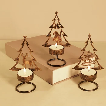 Коледно Дърво, Метален свещник с Лосем, Коледен свещник за дома, декорация за маса от чугун, желязо, Весела Коледна украса със Свещи