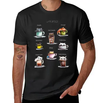 Ново кафе меню Cat cafe, тениска с акварельной рисувани, летни блузи, бързосъхнеща риза, ново издание, тениска оверсайз тениска за мъже