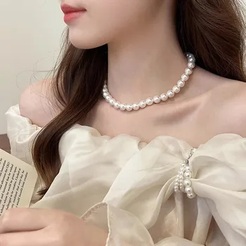 Корейското Модно Перлена огърлица за жени, покрити с 18-каратово злато, не избледняват, Реколта Верижка-нашийник, Сватбен бижута Аксесоар за подарък на Приятелката си