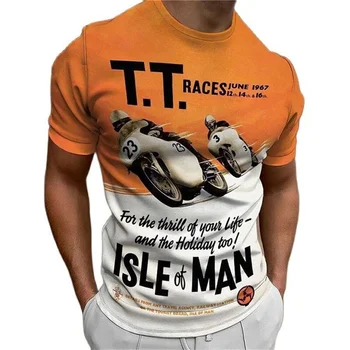 Мотоциклетът Мъжка тениска с 3D Принтом на Остров Ман TT, Къс ръкав, Реколта Върхове, Градинска Байкерская тениска За Каране По Улиците, Мъжки t-shirt Оверсайз