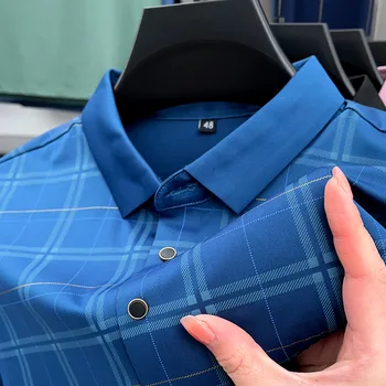 Годишният висококачествен карирани топ с къс ръкав ice feel, модни риза поло, брандираната мъжки нова универсална тениска, бизнес и ежедневни риза Paul