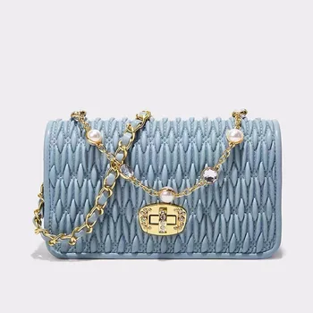 Висококачествена Кожена чанта Луксозна марка, чанта с капак за веригата, чанти-незабавни посланици на рамото, Женски Клатч, Малка Квадратна чанта, Основните чанта