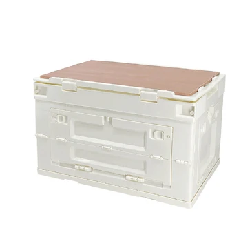 Кутия за съхранение за пикник на открито, Сгъваема Кутия за багаж за кола, Мултифункционална Пластмасова кутия с капак на дървена