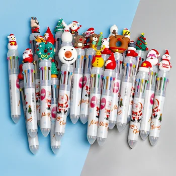 4шт Мультяшная Химикалка Химикалка Пластмасова Химикалка Писалка Коледен Комплект Химикалки Сладък Cartoony Дядо Коледа Лосове Дизайн Подарък за Деца