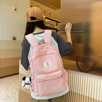 Нов модерен карирани женски найлонова раница с мрежа, ден за ден раница за пътуване, преносима училищна чанта за момичета, училищен чанта