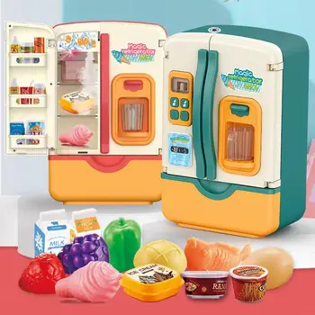 Детска кухня играчка-хладилник С имитация на светлина и звуци, с две врати-хладилник, Кухненски игралната къщичка, комплект, подходящ за деца